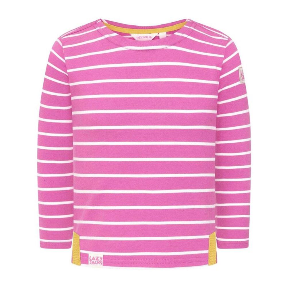 Lazy Jacks Girls Breton Contrast Striped Long-Sleeved Top / Raspberry